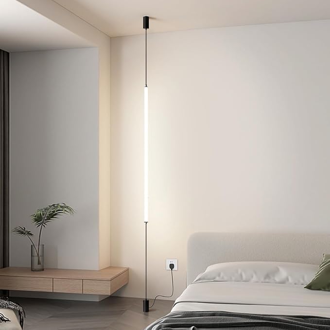 Modern Minimalist Pendant Light Plug in Linear Pendant Floor to Ceiling Lamp 51" Long Strip LED Hanging Lamp for Bedroom Bedside Living Room Corner
