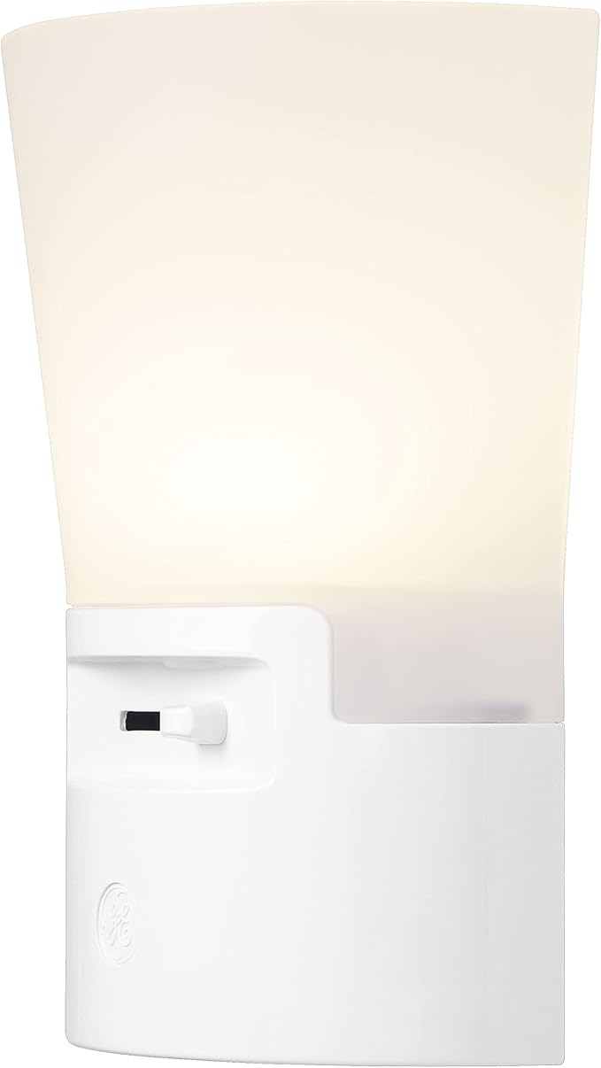 GE Ultrabrite Dimmable Sconce LED Night Light GEPlug-In, Energy Efficient, Dusk-to-Dawn Sensor, Adjustable Brightness, Ideal for Bedroom, Bathroom, Hallway, Nursery, White, 45123, 1 Pack,