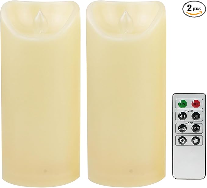 CANDLE CHOICE Outdoor Battery Operated Flameless Candles with Remote Timer Waterproof Flickering Plastic Electric LED Pillar Lights for Lantern Patio Garden Wedding Party Decorations 3x7 Inches 2 Pack