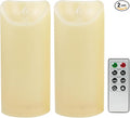 CANDLE CHOICE Outdoor Battery Operated Flameless Candles with Remote Timer Waterproof Flickering Plastic Electric LED Pillar Lights for Lantern Patio Garden Wedding Party Decorations 3x7 Inches 2 Pack