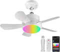 Ligency 16" Smart Socket Fan Light with Alexa - Screw-in Small Ceiling Fan with Remote, RGBW & 3000-6500K Dimmable, 6-Speed Reversible Quiet Motor, E26/E27 Base Fan for Bedroom, Garage, White