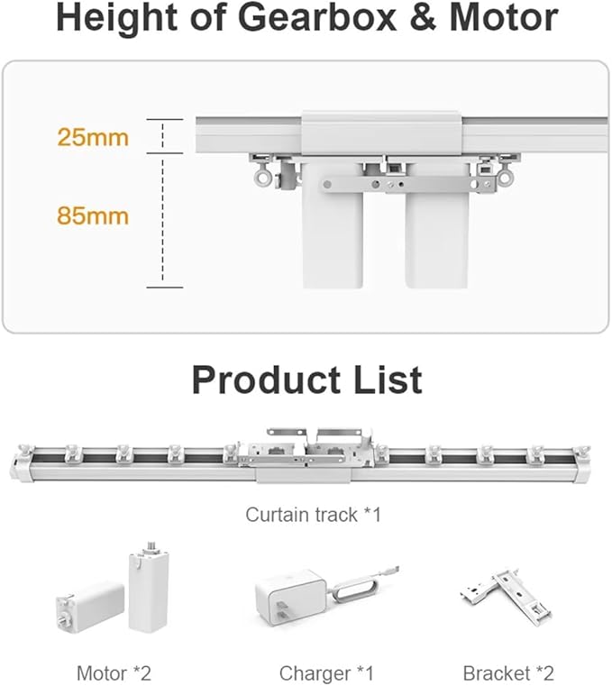 Dual Motor WiFi Smart Curtain Track System, Ripple Fold Electric Drapery Rods, Independent Left Right Control Day Night Curtains, Compatible with Alexa & Google Home (3 meters (118.1 inches))