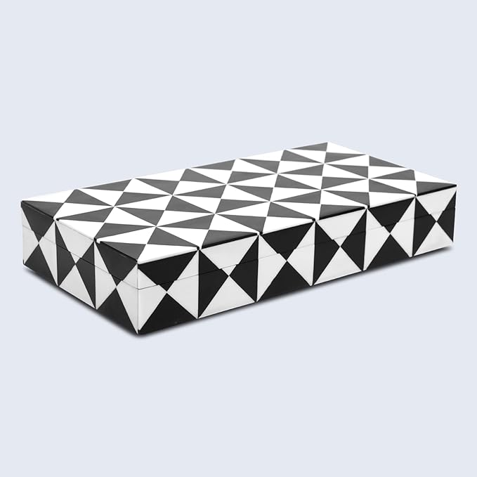 Handicrafts Home Large Decorative Storage Box with Lid, Black and White Coffee Table Storage Box, Decorative Remote Control Holder, Keepsake Storage Box for Living Room & Shelf Decor, Triangle 12x6x2