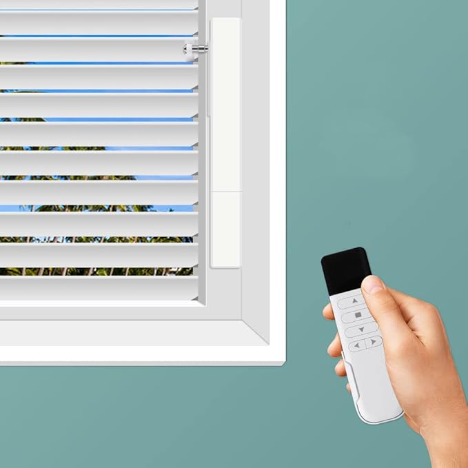 Blindsmart Motorized Plantation Shutters Opener, Automatic Plantation Shutters Opener for Windows Inside - Remote Control (Remote Version, Motor with Remote)