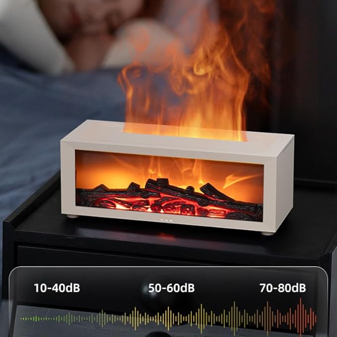 Saker Fireplace Flame Oil Aroma Diffuser 2025 Upgraded|7 Color Changing Lights Aromatherapy Air Diffuser|Essential Oil CoolMist Humidifier with Timer&Remote|Home,Office,Bedroom,Yoga,Room Deco (White)