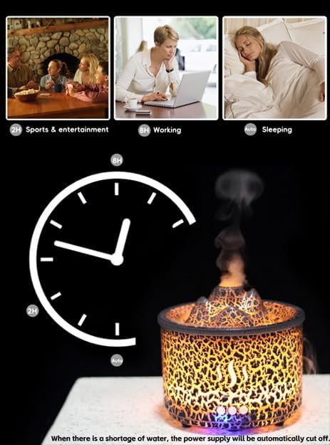 3in1 260ml Night Light, Essential Oil Diffuser for Bedroom, Office, Gym, Hotel Collection Diffuser, 3 Light Modes, 2/8H, Atomization Flame & Black Volcano Modes Oil Diffuser for Home