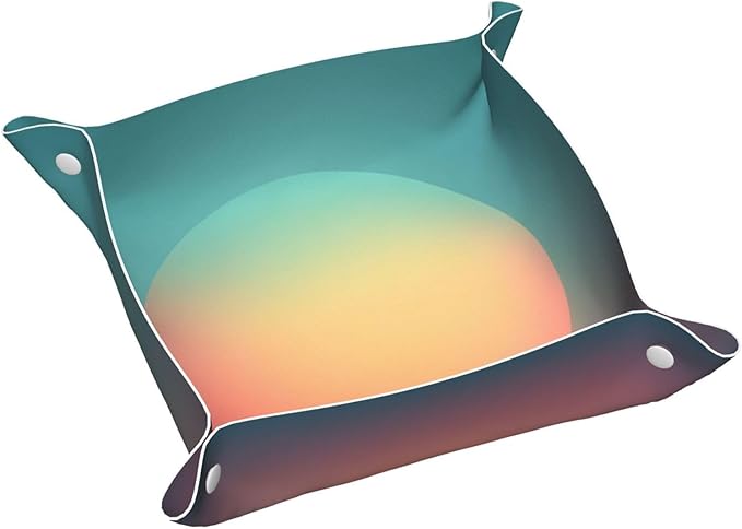 Minimal Teal and Peach Gradient Circle Valet Tray Leather Desktop Storage Organizer Bedside for Jewelry Keys Coin Candy