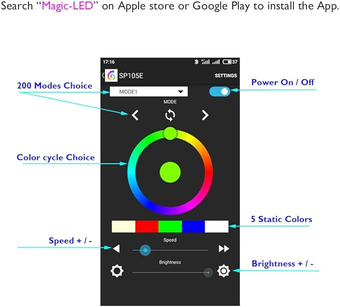 35FT Roll Chasing Effect WS2811 Pixels 24V SMD 5050 Waterproof LED Strip Light Magic Dream Color Addressable with Bluetooth Controller and Power Supply