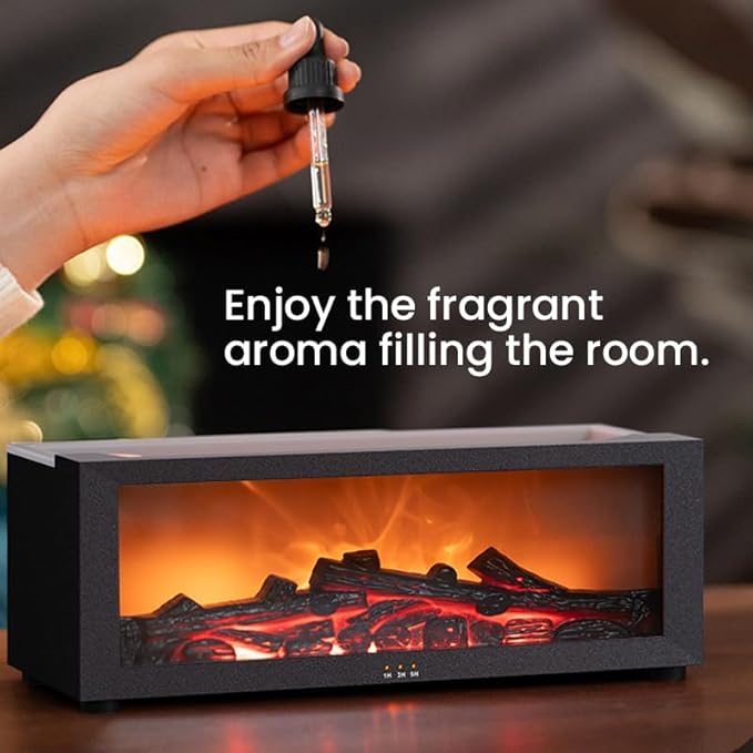 Saker Fireplace Flame Oil Aroma Diffuser 2025 Upgraded|7 Color Changing Lights Aromatherapy Air Diffuser|Essential Oil CoolMist Humidifier with Timer&Remote|Home,Office,Bedroom,Yoga,Room Deco (White)