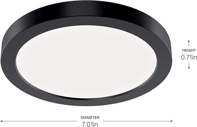 Kichler Ara 7.25" Modern Minimal Round LED Downlight in Black, for Wet Indoor Locations, Supplemental Lighting, Integrated LED, Edge-Lit Technology, 950 Lumens, Dimmable to 10%, 53007BK30