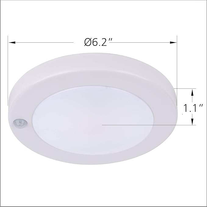 YoonLIT Flush Mount PIR Motion Sensor LED Ceiling Light, 6.2 Inch 10.5W 800 Lumen, Motion Activated Ceiling Fixture for Closet, Garage, Doorway, Stairway, Hallway, White Finish 3000K 1-Pack