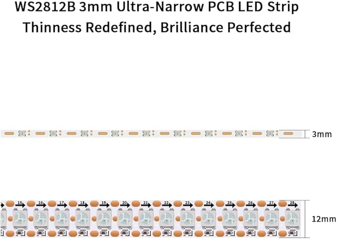 6.5FT WS2812B WS2812 3mm Ultra Narrow LED Strip,DC5V 100LEDs/m Individually Addressable Dream Color Flexible Smart Light Tape for Bedroom,Kitchen,Stage,TV Backlight(No Adapter or Controller)
