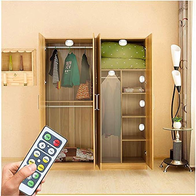 LED Puck Lights with Remote Control, Stick On Under Cabinet Lights, AAA Battery Powered LED Closet Lights with Timer, Auto Off 30 Min Night Light for Closet, Kitchen, Pantry, Stairs
