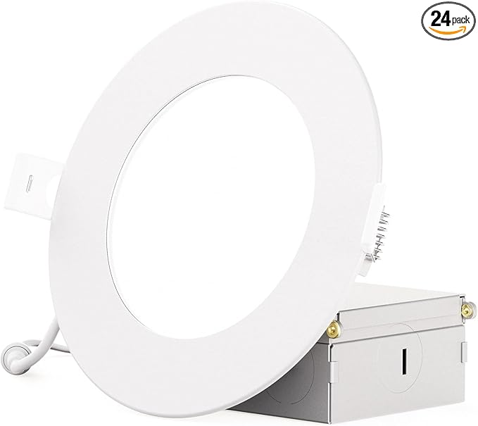 INFIBRITE 4 Inch 6000K Clear White 9W 750LM LED Ceiling Light Kit, Dimmable, Wet Rated (24 Pack)