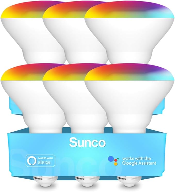 Sunco BR30 Alexa Smart Flood Light Bulbs Color Changing LED Recessed WiFi Bulb 8W, RGBCW, Dimmable, 650 Lumens, Compatible with Alexa & Google Assistant, E26 Base No Hub Required 6 Pack.