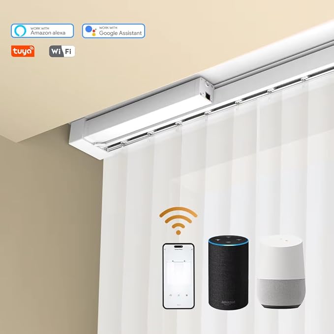 Smart WiFi Motorized Vertical Blind Motor Track Kit for Sliding Glass Doors, 2.5N.m Heavy Duty Electric Curtain Rail, Compatible with Alexa & Google Home (4.5 Meters (177.1 inches))