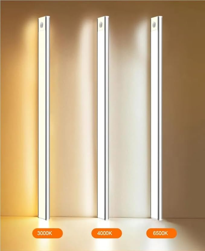 15" LED Cabinet Light with Motion & Light Sensor, Pack of 2 Rechargeable Under Cabinet Lighting, 3 Color Modes 3000K/4500K/6000K, 80 LEDs, 180LM, USB, 2200mAh Battery, Wireless Closet Light