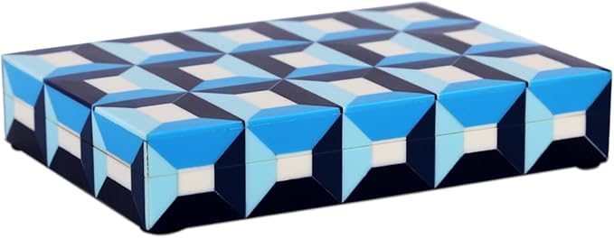 Handicrafts Home Blue Decorative Storage Box with Lid– Slim Rectangular Storage Box, Modern Resin Inlay Wooden Box, Remote Holder, Desk Organizer, Keepsake & Jewelry Box for Coastal Decor- 6x8x1.5