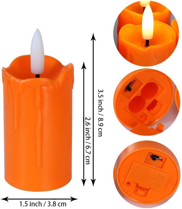 CANDLE CHOICE Battery Operated Flameless Votives with Auto Daily Cycle Timer Long Lasting Realistic Black Wick Electric LED Candles Wedding Party Holiday Halloween Christmas Decorations 6 Pack Orange