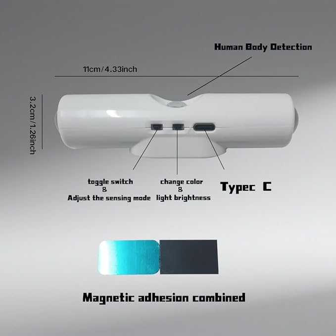 Motion Sensor Wall Lamp - Smart Indoor Night Light Wall Light, Stair Light Rechargeable Sensor Bathroom Light for Bathroom, Bedroom, Living Room, and Courtyard(White, 3 Colors)