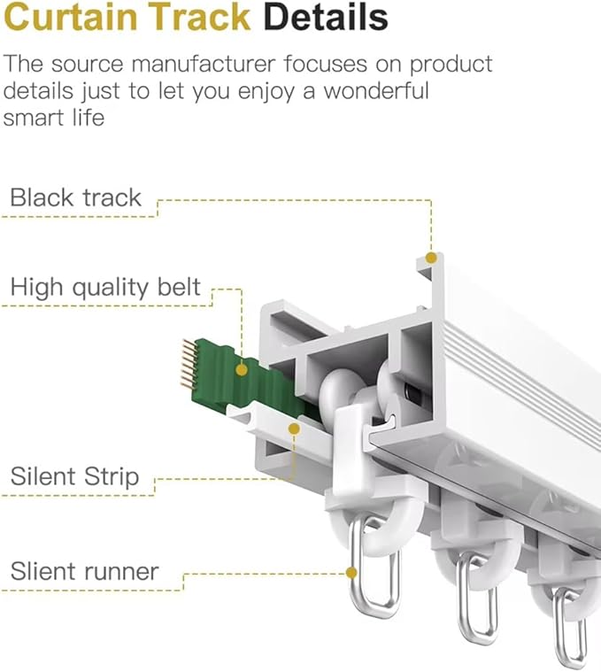 Matter over WiFi Hidden Smart Curtain Motor Track Kit, Silent Electric Curtain Rods 1.8N.m, Automatic Curtain Opener Compatible with HomeKit/Alexa/Google/SmartThings (3 meters (118.1 inches))