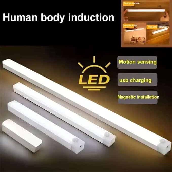 2-Pack, 8-Inch, LED Motion Sensor Cabinet Light, USB Rechargeable, Magnetic Mount, 120° Detection, White