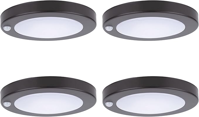 YoonLIT Flush Mount PIR Motion Sensor LED Ceiling Light, 6.2 Inch 10.5W 700 Lumen, Motion Activated Ceiling Fixture for Closet, Garage, Doorway, Stairway, Hallway, Bronze Finish 5000K 4-Pack