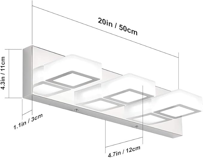Ralbay Modern LED Chrome Vanity Light Acrylic Stainless Steel for Bathroom Vanity Lighting Fixtures Cool White 6000K