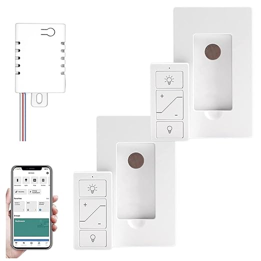 Nexete Wireless Dimmer Switch,1 Receiver and 2 Remotes Kit,Wireless Dimming Remote Control,Bluetooth Work with Amazon Alexa Only,Voice Control,Fixture for Ceiling Lights Lamps