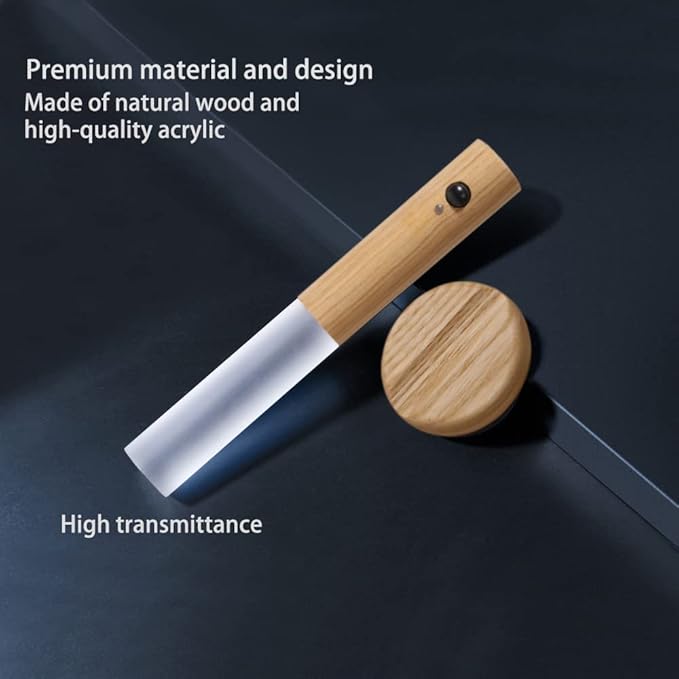 Wooden LED Night Lights Motion Sensor Indoor Magnet Body Rechargeable Wall Mounted Torch Light for Bedroom, Hallway, Stairway and More(White Ash Wood 2PCS)