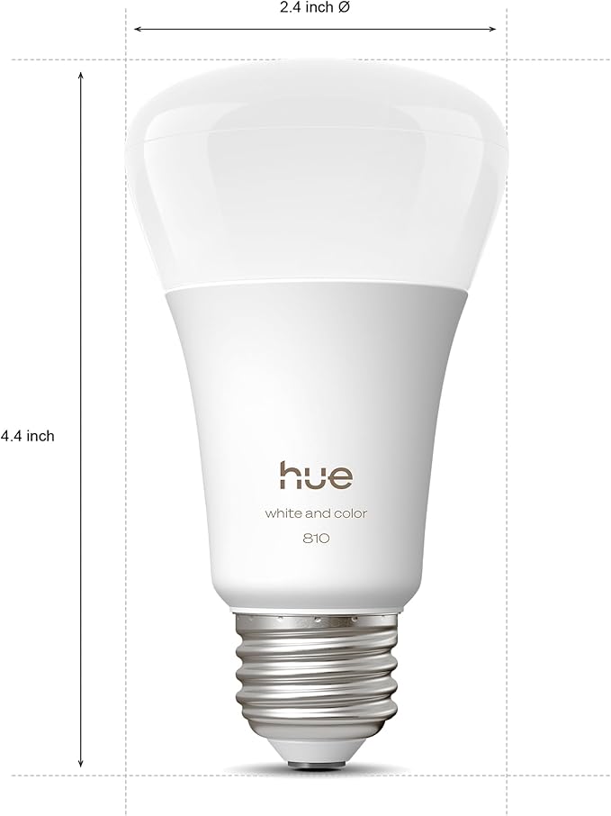 Philips Hue Smart LED A19 Bulb 1-Pack, White & Color Ambiance, E26 Base, 7.2W, Full Spectrum Light 1000K-20000K, 810 Lumens, Dimmable, Works with Alexa, Google, & Apple Home