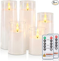 Raycare Flameless Candles Battery Operated with Remote Timer, Acrylic Flickering LED Pillar Candle for Valentine's Day, Home Decor, Gift for Family and Friend, White, Set of 5