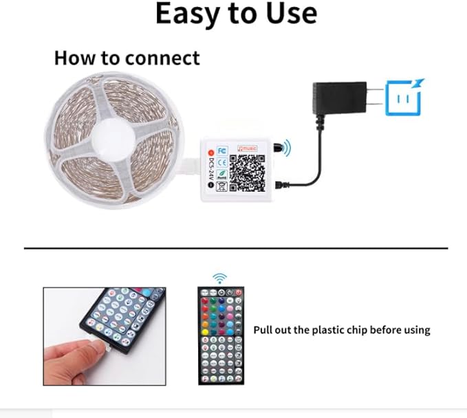 Led Lights for Bedroom 50ft (1 Roll), Color Changing RGB Led Strip Lights with 60 Keys Remote and App Control, Music Sync Led Lights for Room Kitchen Party Home Decor