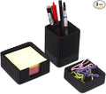 Desk Organizer Set of 3 for Office Accessories - Includes Pen Holder, Paperclip Storage, and Sticky Note Holder - Aesthetic Concrete Desktop Accessories for Women or Men, Office Decor (Black)