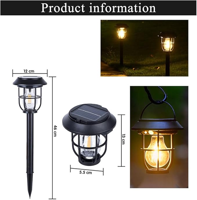 Solar Pathway Lights 4 Pack Motion Sensor, IP65 Waterproof, 120LM Warm White Tungsten Bulb for Garden Yard Lawn Decor