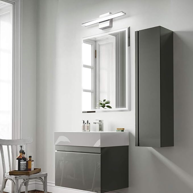 Modern Bathroom Light Fixtures 16 Inch led Vanity Lighting Bar 9W Linear Vanity Lamps for Bathroom Chrome Mirror Light Fixture Bath Wall Sconces Light 6000K