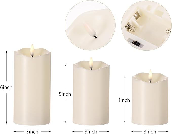 Mingfuxin Flickering Flameless Candles Battery Operated, Waterproof Outdoor Indoor LED Fake Pillar Candle with Remote for Women Bedroom Home Wedding Birthday Halloween Decorations