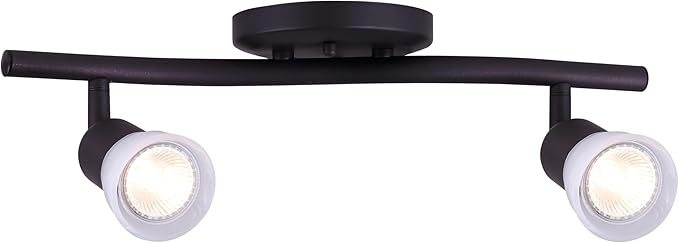 Canarm James 2-Light Track Lighting, Oil Rubbed Bronze Finish, Adjustable Alabaster Glass Shades, 15" Wide Industrial Ceiling Spotlight for Kitchen, Living Room, Hallway
