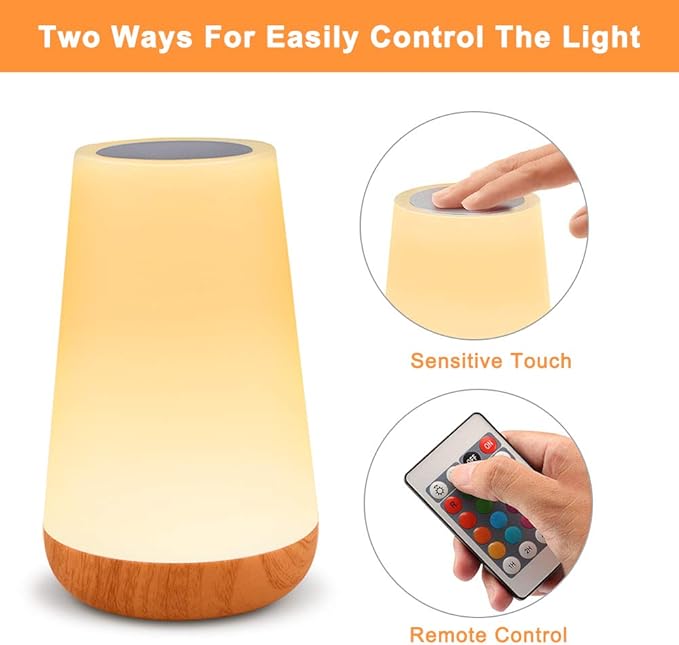 Table Lamp Touch Night Light - Portable Sensor Remote Control Bedside Lamps with Quick Rechargeable USB Dimmable Warm White Light 13 Colors RGB Table Lamp for Bedroom Living Room Office Hallways