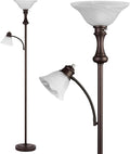 71'' Floor Lamps for Living Room, Tall Floor Lamp for Bedroom with Adjustable Angle Arc Reading lamp, Modern Torchiere Standing lamp with Glass Shade, Knob Switch, Bulb Included, Red Brown