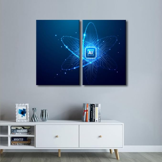 TUMOVO 3 Pieces Wall Art CPU Processor on Canvas Art AI Intelligence Paintings Home Decor Modern Pictures Artwork Picture Giclee Print for Modern Home Decoration, 24" Wx16 H