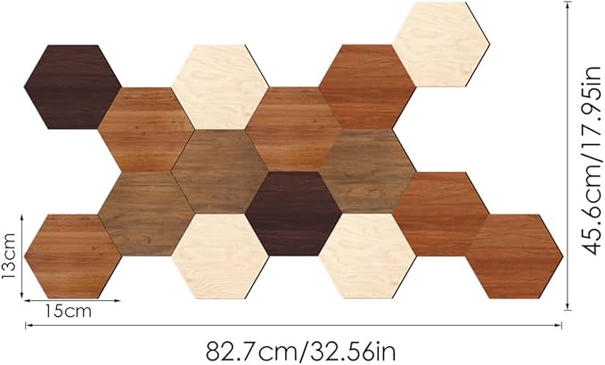 Wooden Multi Color Wall Art Decals, 15 PCS 3D Hexagon Wall Tiles for Office, Living Room, Bedroom, Home
