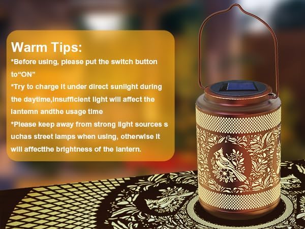 Solar Lantern with Hollow Metal Design, Garden Hanging Light, Copper Color for Outdoor Yard,Patio,Garden Decor (2)