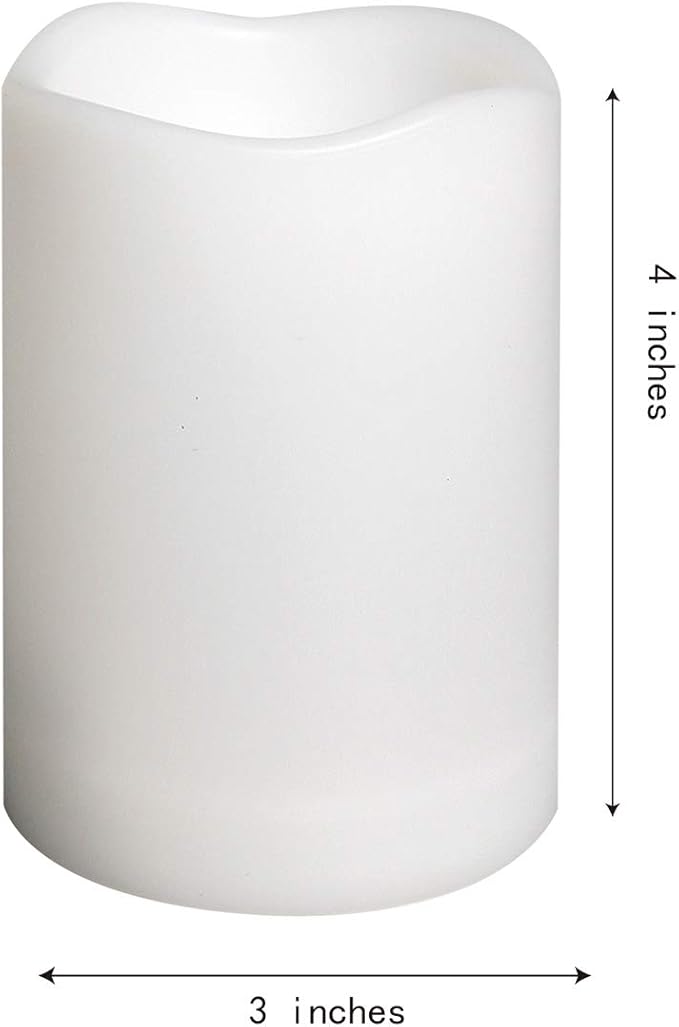 Waterproof Outdoor Battery Operated Flameless Candles with Auto Timer Flickering Plastic Resin Electric LED Pillar Lights for Lantern Patio Garden Wedding Party Decorations 3x4 Inches 2 Pack White