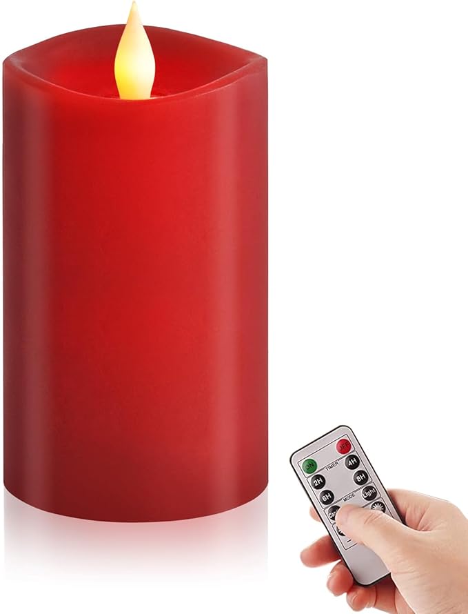 3x5 Flickering Flameless Candles Set of 1, 2AA Battery Life 600 Hours Battery Candles Flickering with Timer,5 inch Flameless Candles with Remote for Indoor/Outdoor, Red