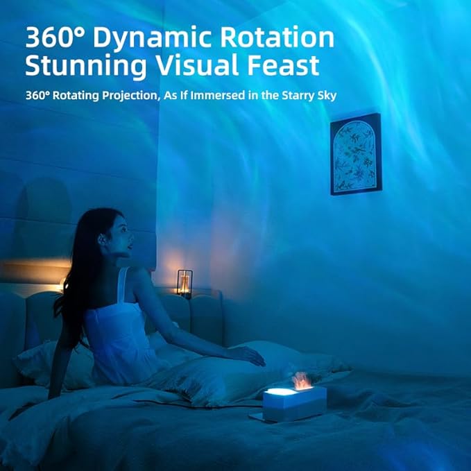 Essential Oil Diffuser, Flame Oil Diffuser - Aromatherapy Aroma Humidifier, Ripple Projection Vibe Remote Control - Perfect for Bedroom Home Office (150ml Ripple Flame, Black)