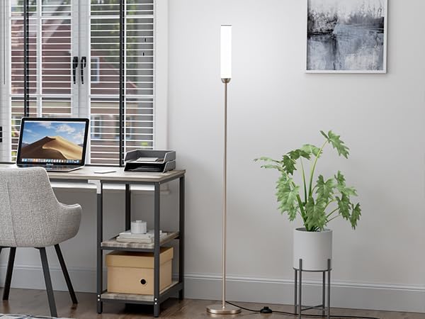 Ambimall LED Floor Lamp with Remote Control, 65" Standing lamp with Stepless Adjustable 3000K-6500K Colors & 30-100% Brightness, Foot Switch(Champagne Gold)