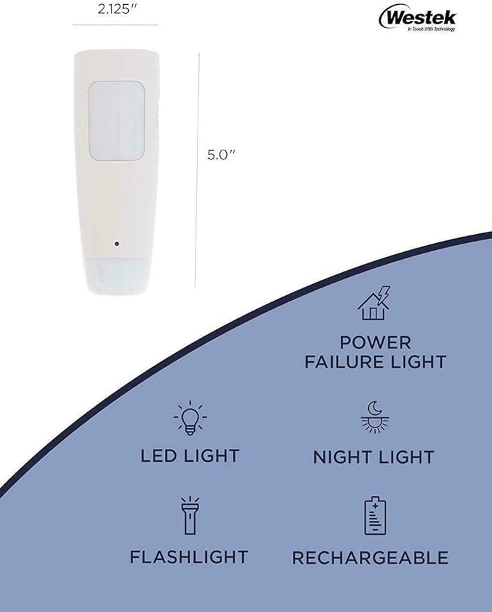 Westek LED Emergency Lights for Home Power Failure, 2 Pack - 3 Function Power Failure Light, Rechargeable Flashlight and Night Light - Must-Have for Snow Storms and Blackouts - NL-PWFL