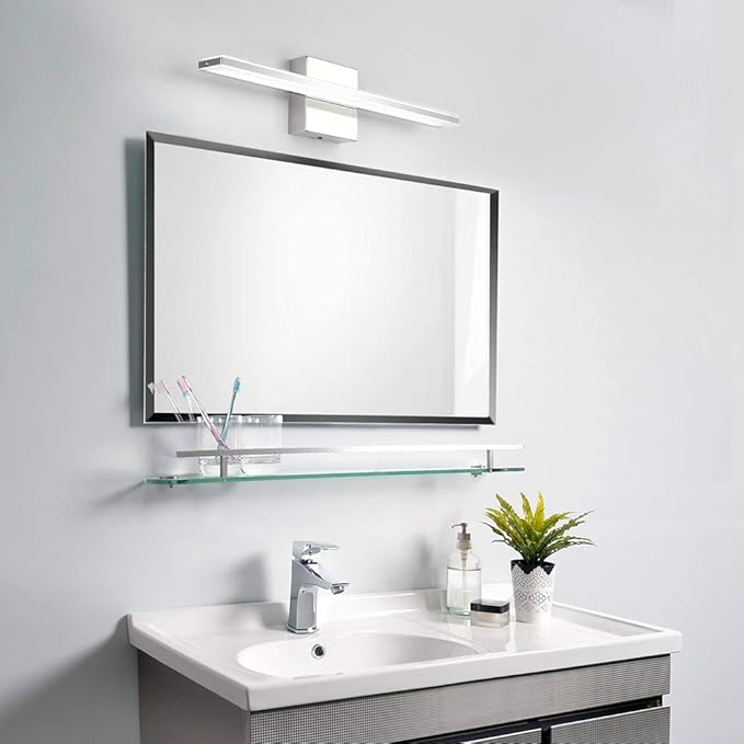 LED Vanity Light Bar 20 Inch Bathroom Light Fixtures 12W Over Mirror Lighting Chrome Vanity Lights Fixtures Modern Bathrooms Lamps Acrylic Bath Wall Light Fixtures