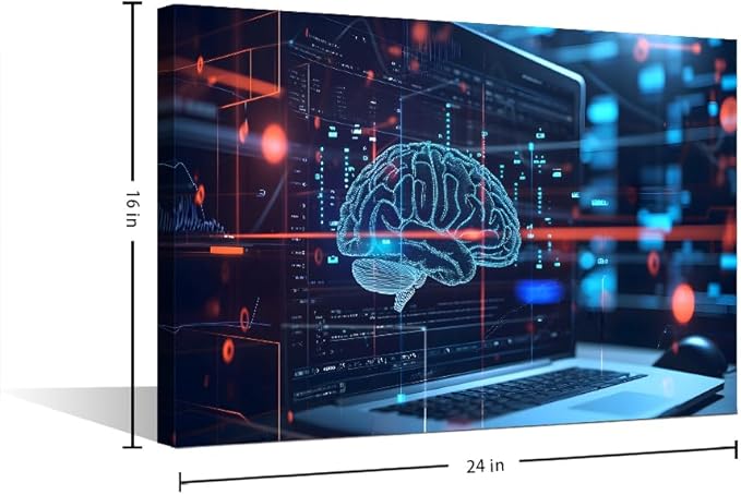 Digital Human Brain Canvas Wall Decor for Living Room Neural Network Paintings Wall Decor Artificial Intelligence Wall Posters for Bedroom Decor for Living Room House Decorations 16"Wx24"Hx1 Panel